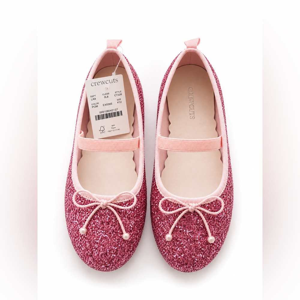 J.Crew Girls’ Strappy Glitter Ballet Flats in Pink Glitter Multi Size 12